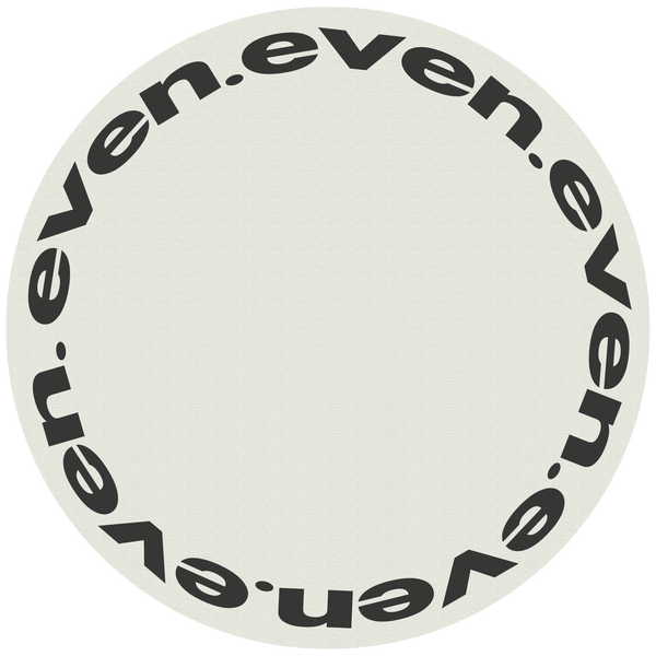 Round white object with 'even.' text in a circular pattern on a white background